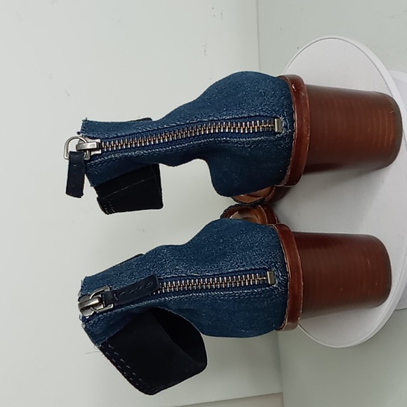 Frye - Denim and Blue Suede Stacked Heel Sandals - 10 - Picture 3 of 16